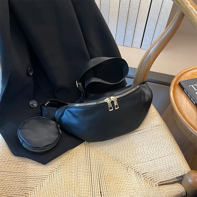 Bộ 2 Túi Đeo Hông Màu Trơn Có Khóa Kéo Tiện Dụng Mang Theo Du Lịch Cho Nữ