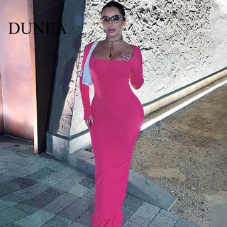DUNEA Đầm Ôm Dáng Cổ Chữ u Màu Trơn Quyến Rũ Dành Cho Nữ