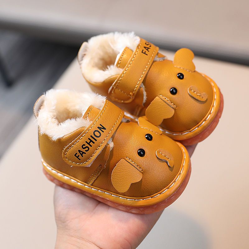 Giày cotton Lót Lông Cừu Đế Mềm Dày Dặn Họa Tiết Hoạt Hình Thời Trang Mùa Đông Cho Bé 0-1 - 2-3 Tuổi