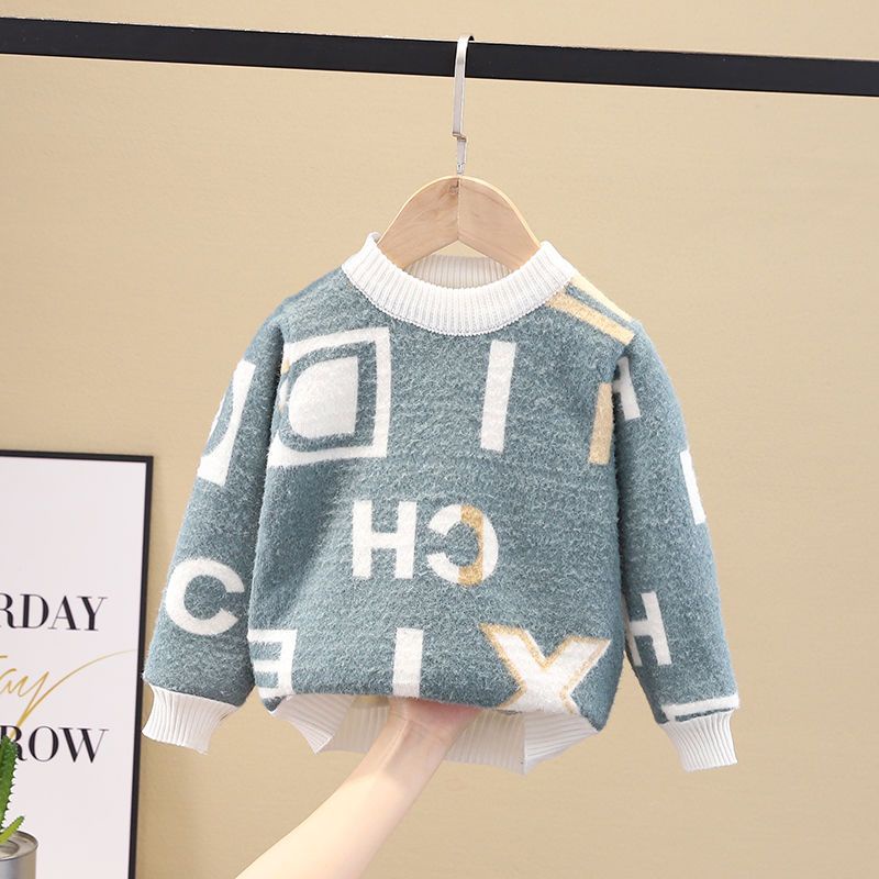 Áo sweater Lông Cừu Dày Chui Đầu Thời Trang Thu Đông Hàn Quốc 2023 Mới Cho Bé Trai Và Bé Gái