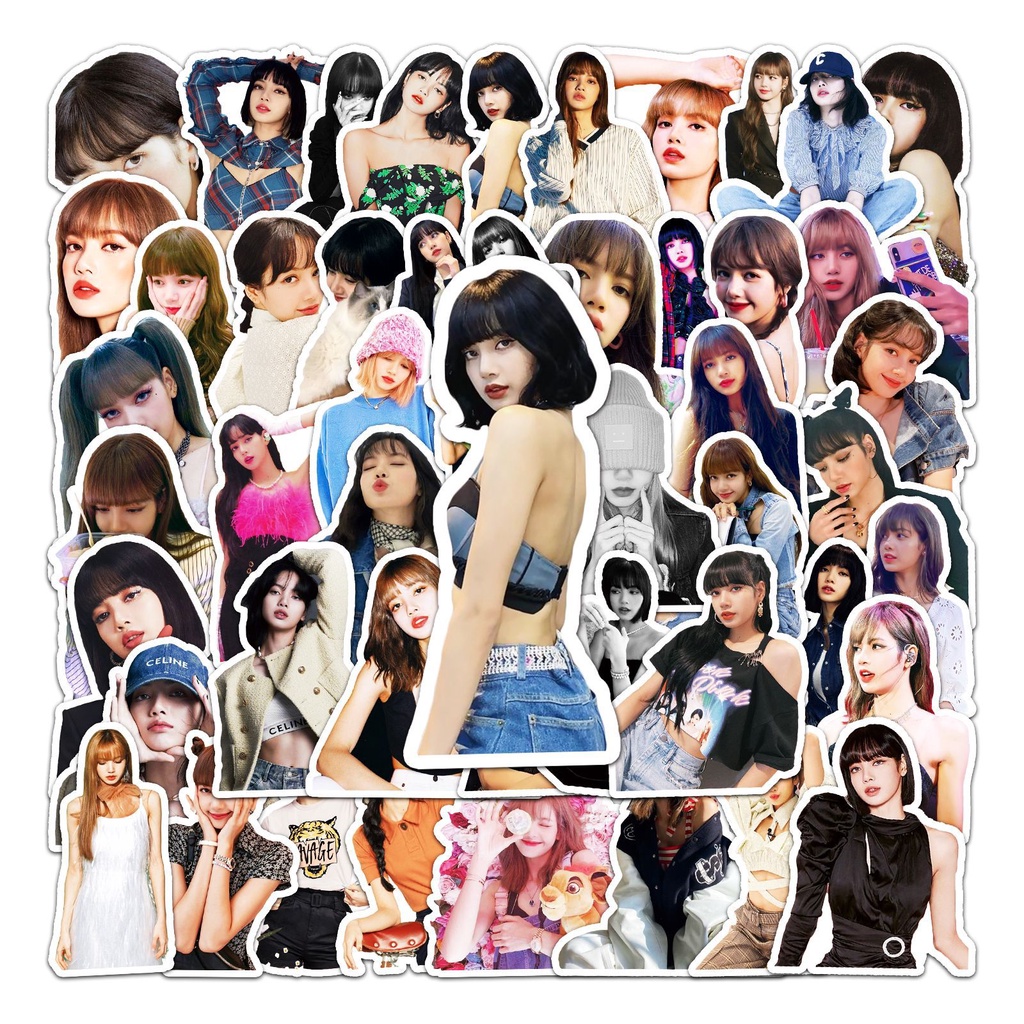 Bộ 40-190 sticker Dán Trang Trí Vali laptop Hành Lý Hình lisa rose jennie jisoo the girls Màu Hồng Venom