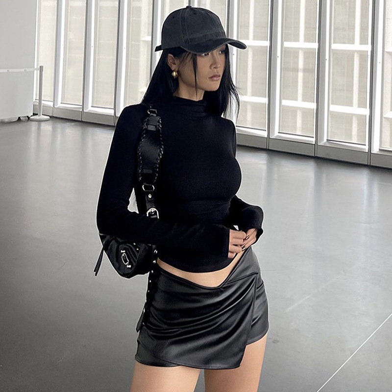 Áo Thun Tay Dài Màu Trơn Cổ Cao Thời Trang Cho Nữ