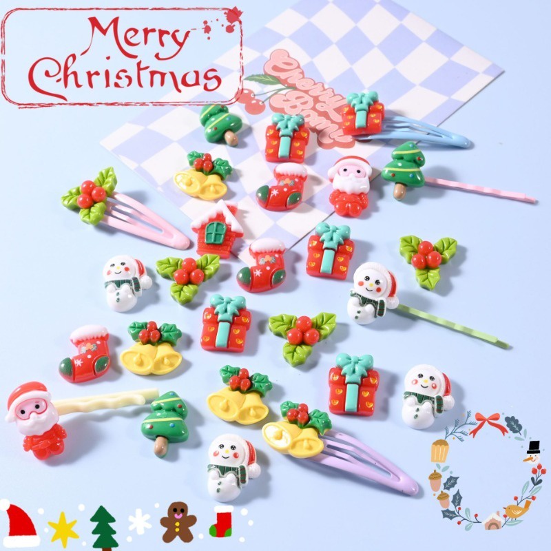 Set 10 Phụ Kiện Trang Trí Giáng Sinh Hình Ông Già Noel Hoạt Hình Bằng Nhựa resin diy