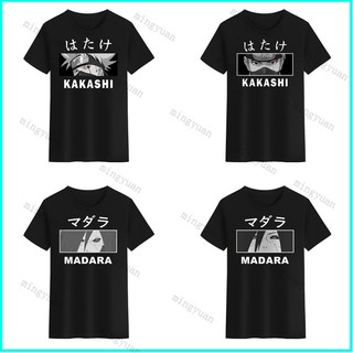 Áo thun unisex cổ tròn màu trắng đen in hình naruto hatake kakashi uchiha madara