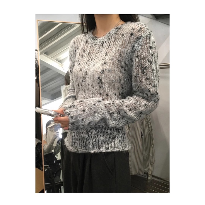 Honypove Áo sweater Dệt Kim Tay Dài Khoét Lỗ Thời Trang Xuân Thu 2023 6vkn