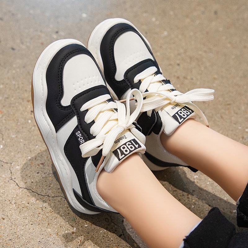 Giày Da Đế Bằng Cột Dây Thời Trang Cho Học Sinh