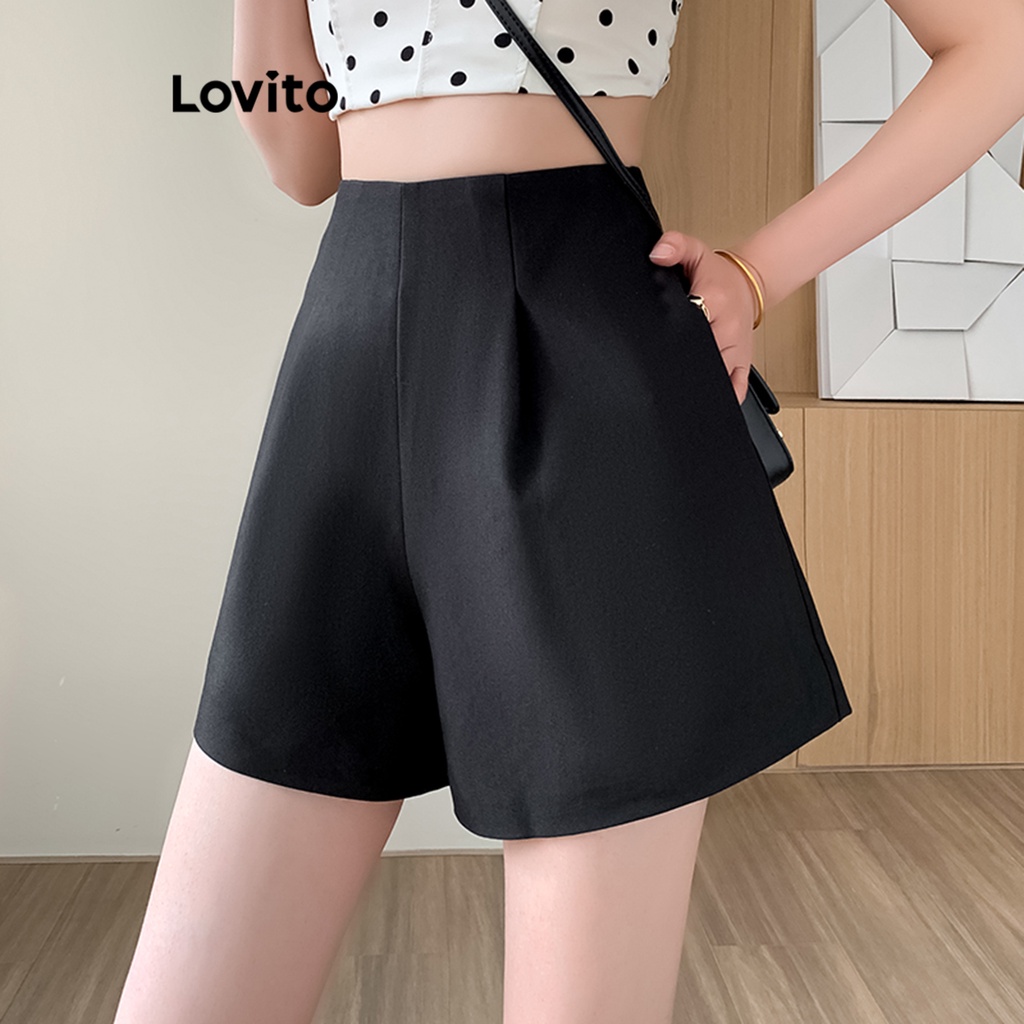 Quần đùi Lovito đơn giản màu trơn thường ngày cho nữ LNE20095