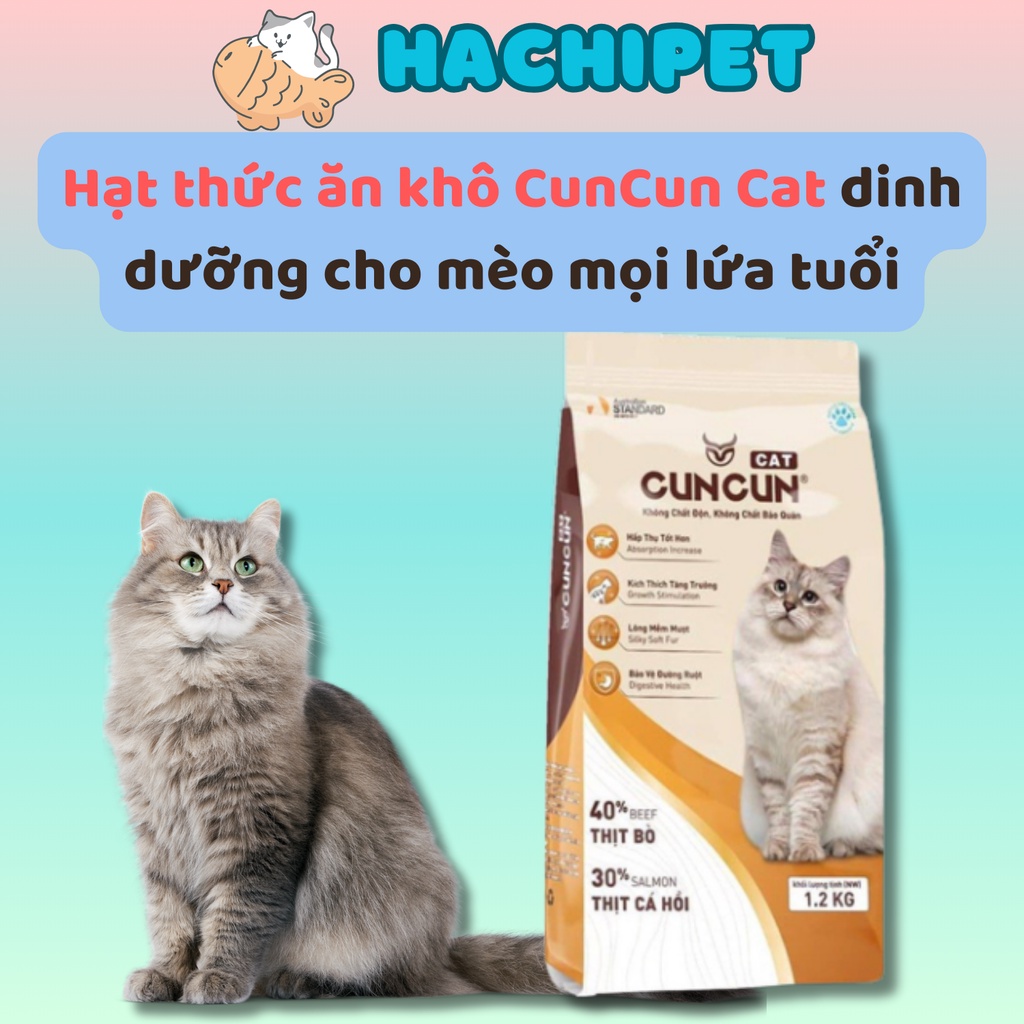 Hạt thức ăn khô CunCun Cat dinh dưỡng cho mèo mọi lứa tuổi - gói 1.2kg