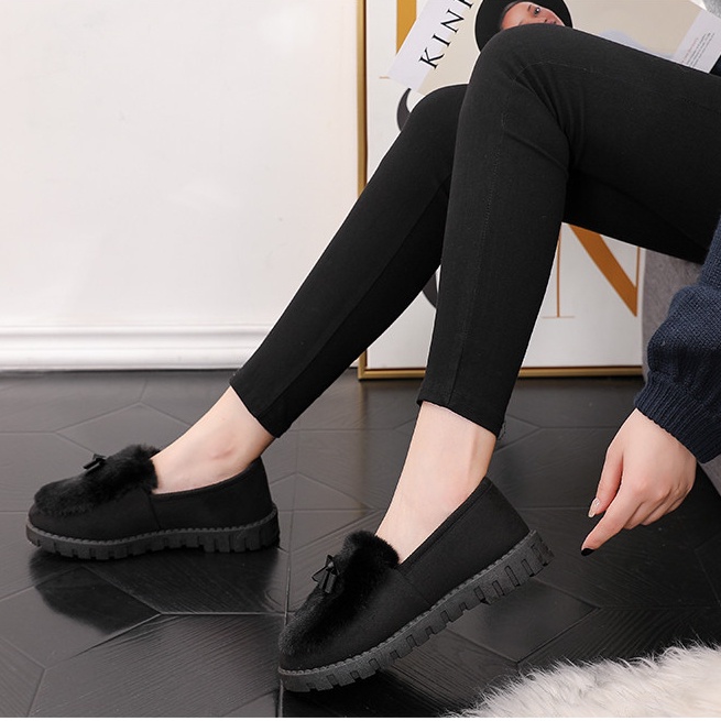 Giày Lười cotton Lót Nhung Ấm Áp Đế Bằng Phong Cách Hàn Quốc Thời Trang Thu Đông Cho Nữ