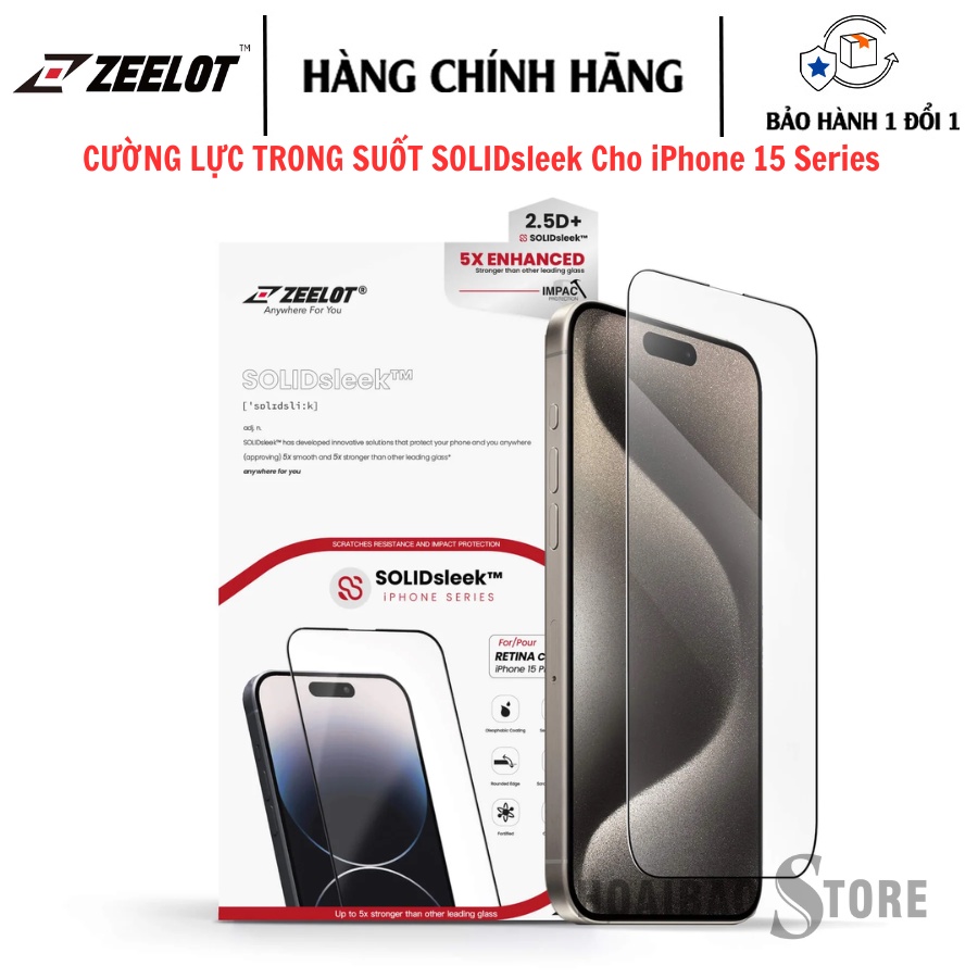  Kính cường lực TRONG SUỐT ZEELOT SOLIDsleek Cho iPhone 15 Series