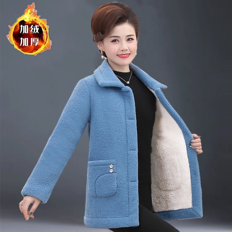 Áo Khoác Lót Lông Cừu Dày Dặn Tay Dài Thời Trang Thu Đông 2023 Cho Phụ Nữ Trung Niên