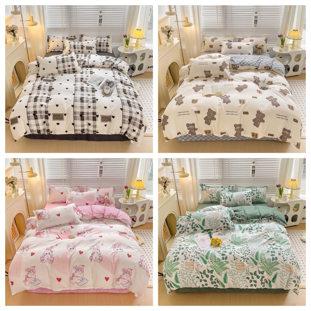 Bộ Chăn Ga Và Vỏ Gối 4 Trong 1 Họa Tiết Hoa Xinh Xắn Cho Giường Đơn / Đôi / queen / king Ốp