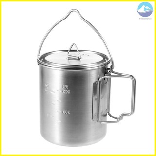 TOMSHOO Outdoor Cup 750ml Stainless Steel Pot with Lid and Foldable Handle for Camping and Cooking