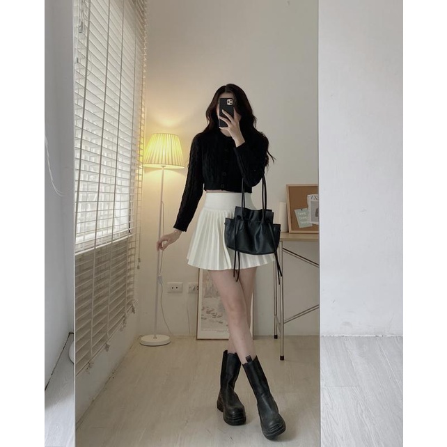 A340 Áo len croptop vặn thừng cổ tròn cúc cài AUDREY