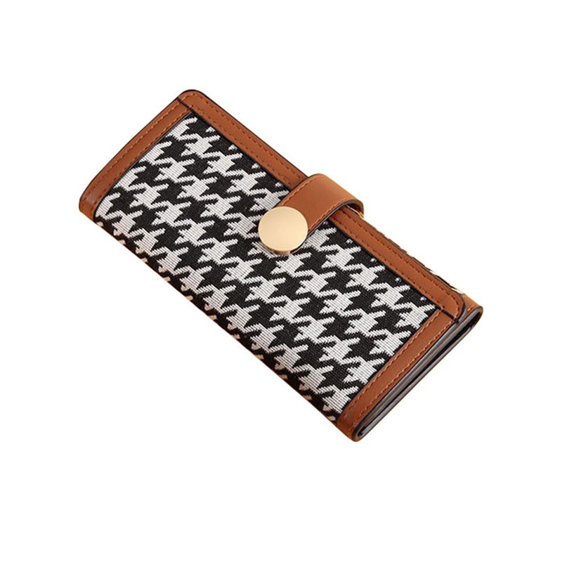 Ví dài CAIYUNYU gập ba đa năng dáng ngắn họa tiết houndstooth thời trang cho nữ