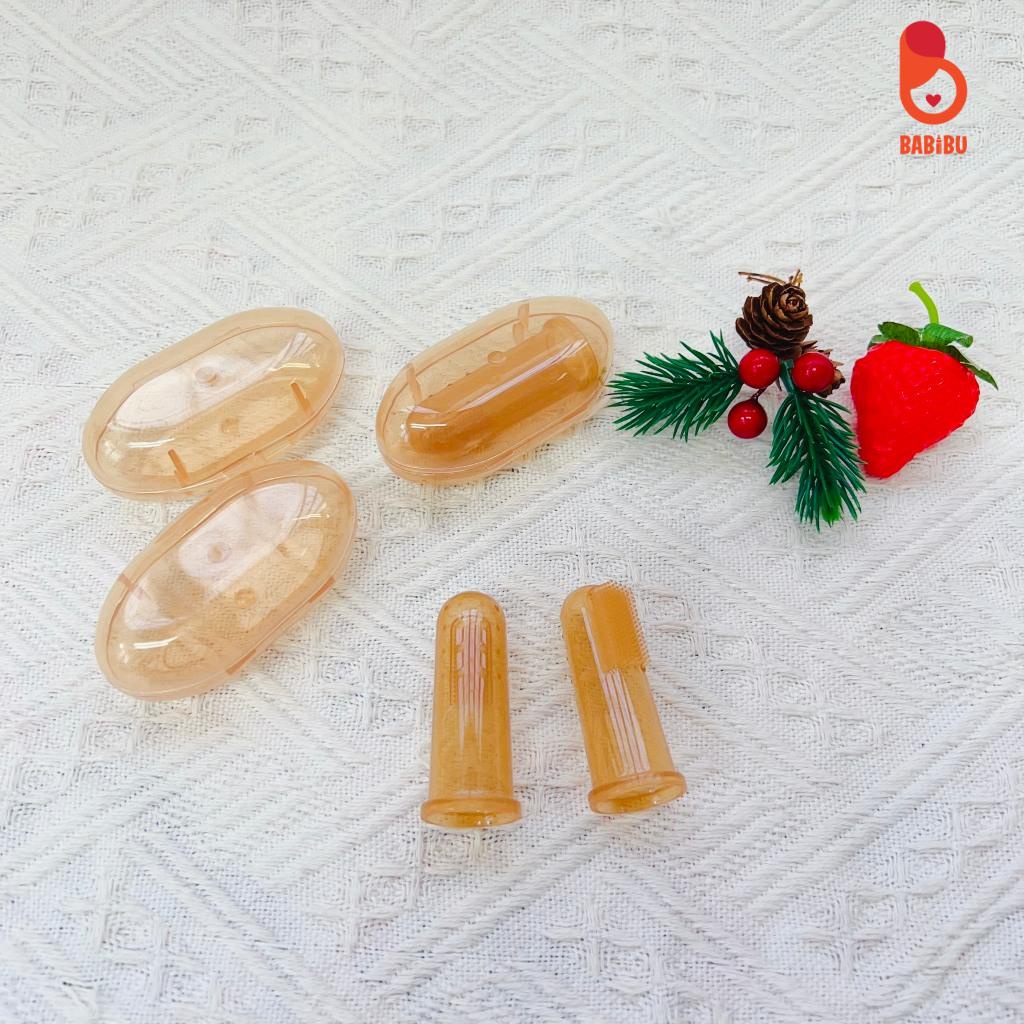 Rơ Lưỡi Xỏ Ngón Cho Bé, Bàn Chải Đánh Răng Có Hộp Đựng Vệ Sinh 2 Màu Babibu