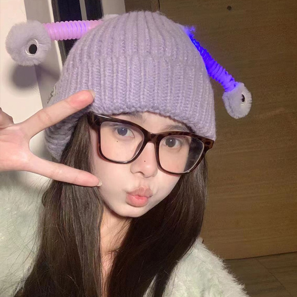 Dễ Thương Mũ Len Dệt Kim Hình Quái Vật Phát Sáng Thời Trang Thu Đông Dành Cho Mẹ Và Bé