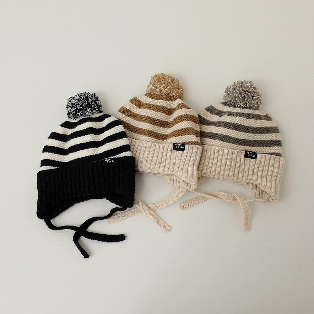 Mũ Len Dệt Kim Đính Quả Bông Thời Trang Thu Đông Dành Cho Bé Trai Và Bé Gái