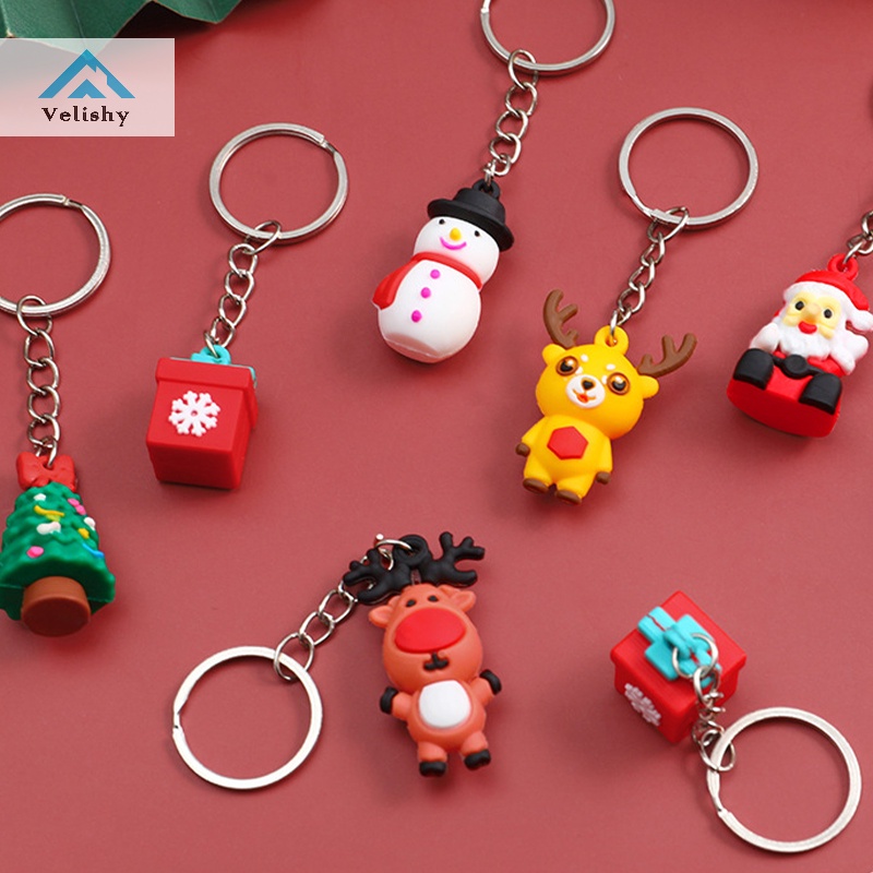 Móc khóa VELISHY thiết kế ông già Noel tuần lộc ggs 3D bằng silicon dễ thương