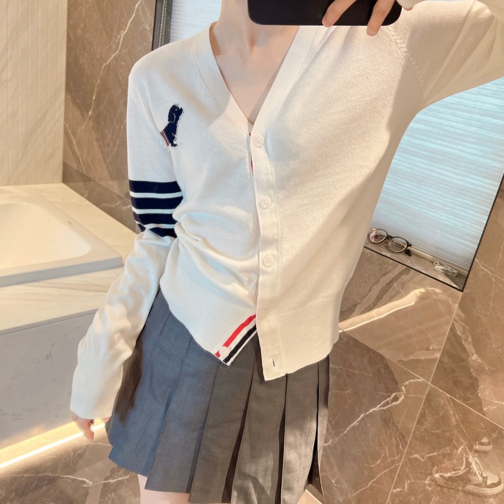 Tom Brown spring and autumn fashion embroidered dog V-neck long-sleeved cardigan jacket