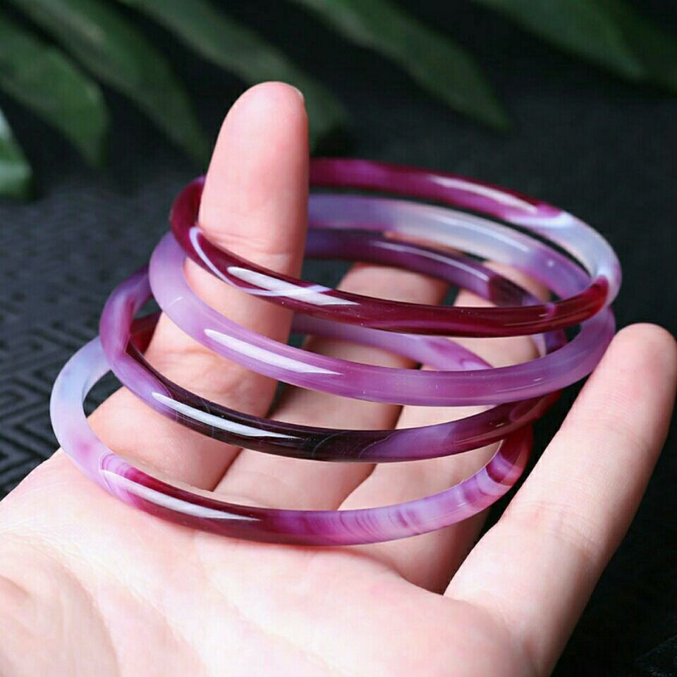 Vòng Tay Mã Não Đá Thiên Nhiên Siêu Mịn Màu Hồng Tím Tuyết Mã Não Mã Não☀☆✔10.15