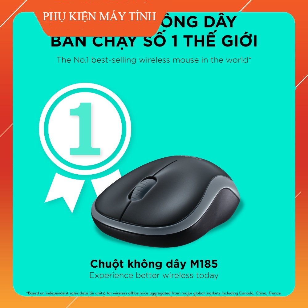 Chuột không dây Logitech M185 - USB, nhỏ gọn, thuận cả 2 tay, phù hợp PC/Laptop