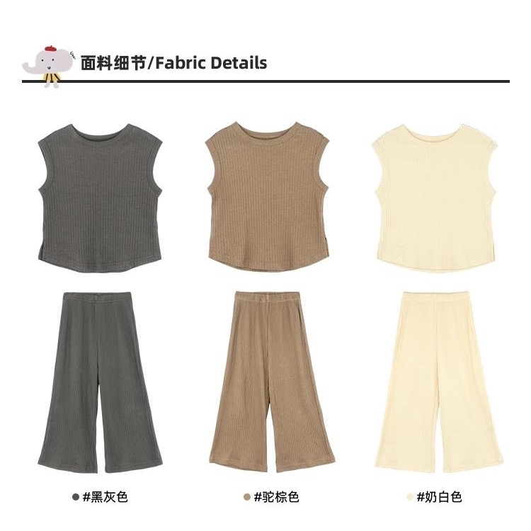 Bộ Áo tank top Sát Nách + Quần Dài Phong Cách Hàn Quốc Cho Bé Gái