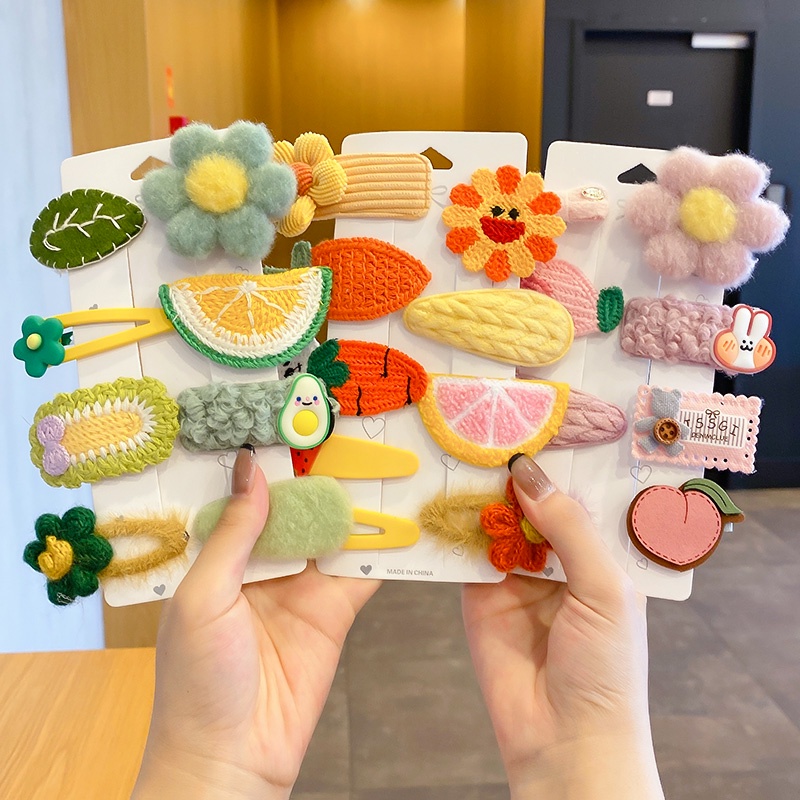 Set Kẹp Tóc Vải Họa Tiết Hoạt Hình Phong Cách Hàn Quốc Xinh Xắn Dành Cho Bé Gái