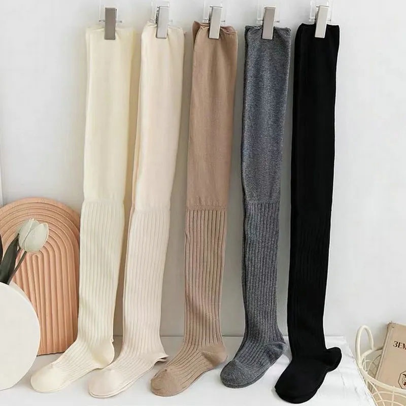 Vớ cotton Dài Qua Gối Màu Trơn Giữ Ấm Thời Trang Dành Cho Nữ