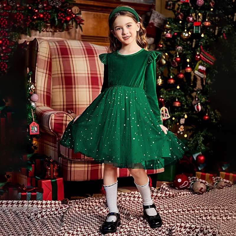 Đầm Xòe Công Chúa Vải Tuyn Đính Kim Sa Lấp Lánh Thời Trang Mùa Thu Mới 2023 Cho Bé Gái