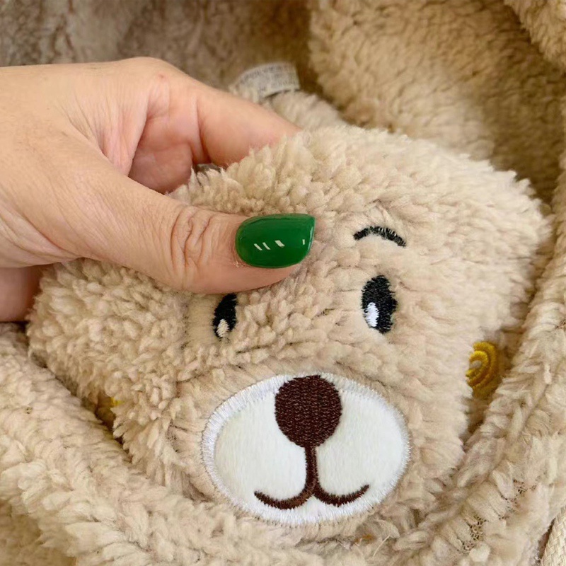 Mũ Len Cừu Kèm Khẩu Trang Che Mặt Chống Lạnh Hình Gấu Dễ Thương Phong Cách Hàn Quốc