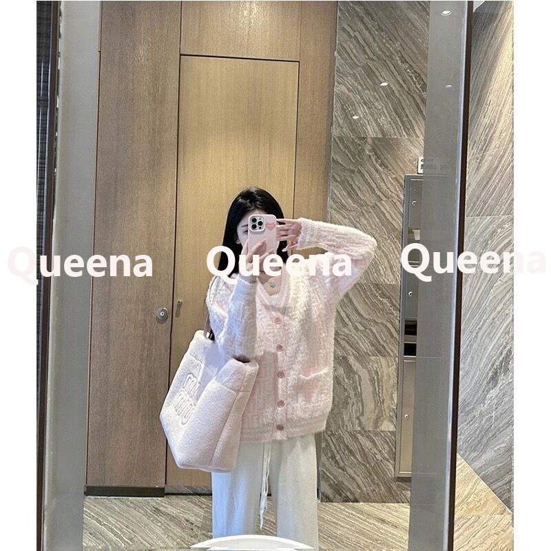 Queena Áo Len áo khoác cardigan Dễ thương Fashion Phong cách Đơn giản WMY2300HKX 42Z231019