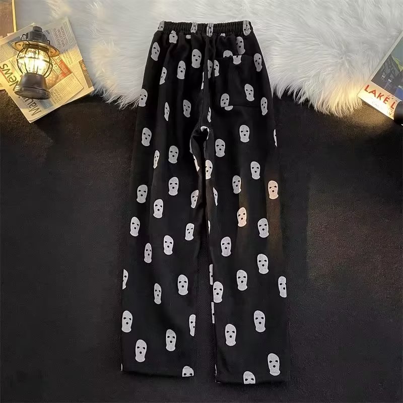 Sinransinya Quần Dài Nam Ống Rộng In Hình Đầu Lâu Phong Cách hip hop