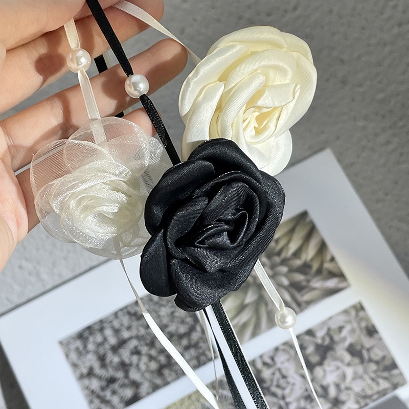 Mới Vòng cổ Ngọc Trai Mặt Hoa Thắt Dây Ruy Băng Thời Trang