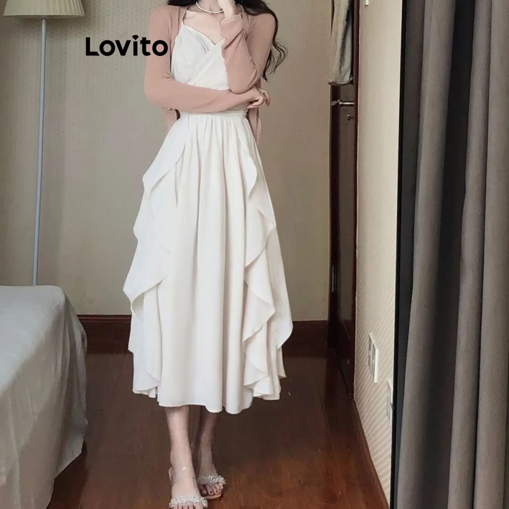 Đầm Lovito khóa kéo màu trơn thường ngày cho nữ LNA19103