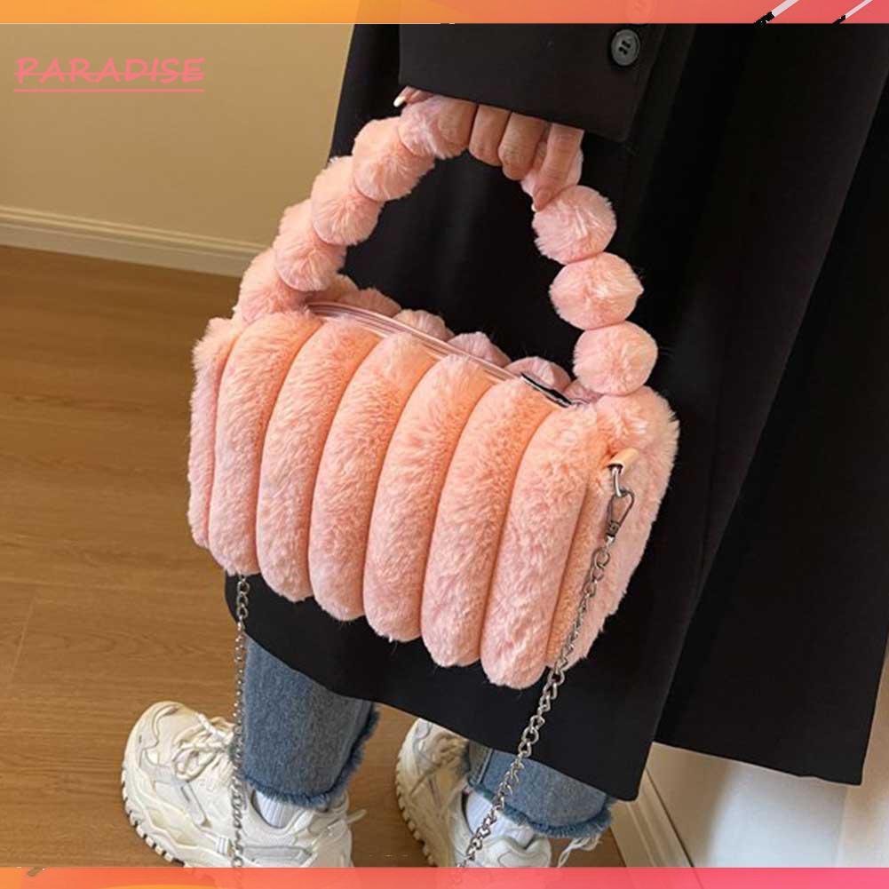 Túi Xách Đeo Vai Bằng Lông Giả Màu Trơn Đơn Giản Cho Nữ