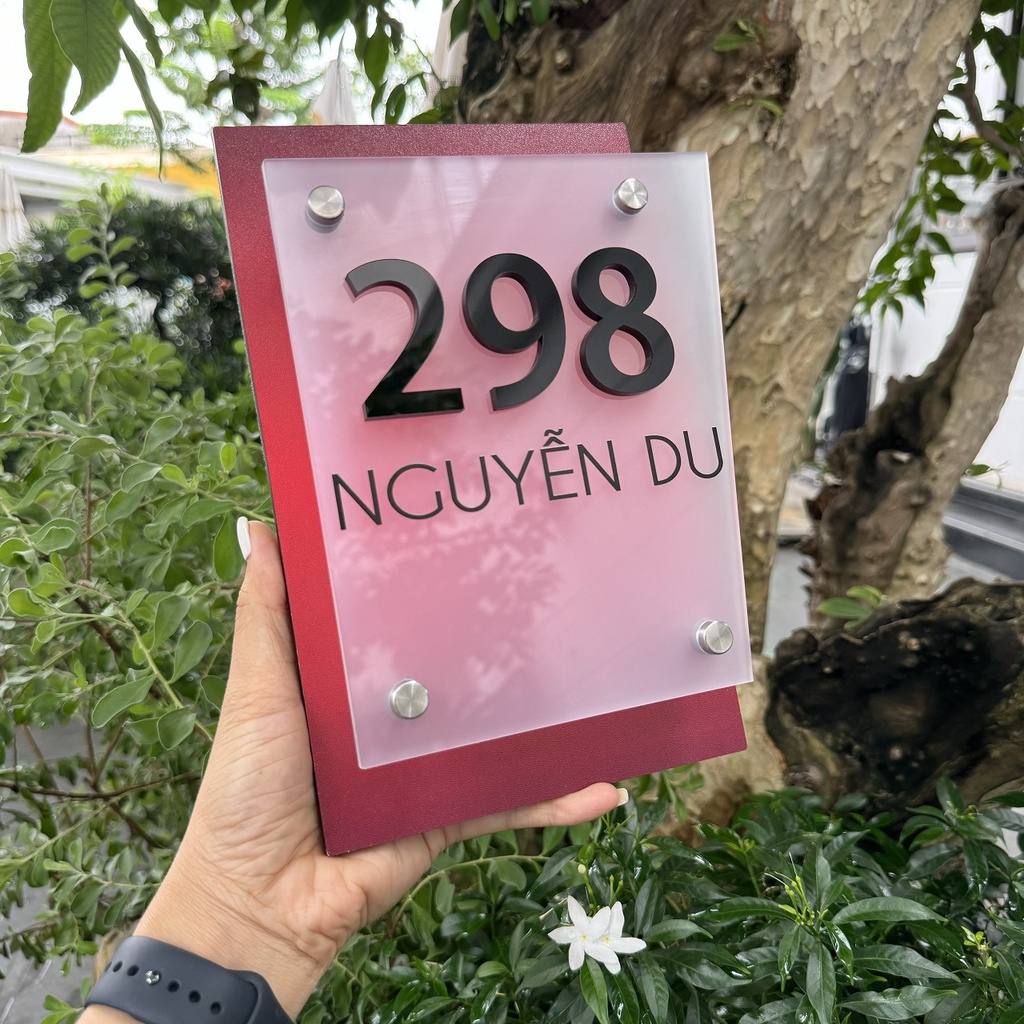 BẢNG, BIỂN SỐ NHÀ. Nền Mica in màu + Mica cháo. Số nổi Mica + in UV nội dung. Ngoài trời. BSN-PMV321