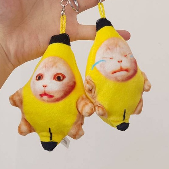 Móc Khóa Mèo Khóc Nhồi Bông Dễ Thương Có Âm Thanh, Móc Khóa Dưa Hấu Ghi Âm Meme Dễ Thương