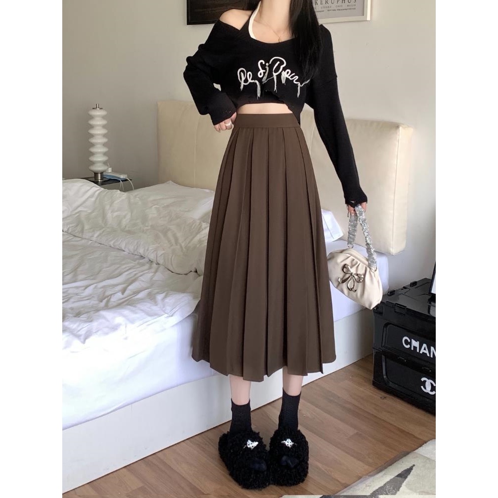 Chân Váy Lưng Cao Xếp Ly Màu Trơn Thời Trang Cho Nữ