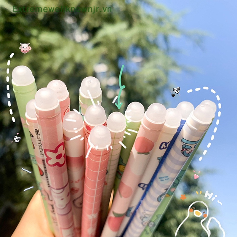 Ervn set 6 Bút Mực gel Ngòi 0.5mm Màu Đen Có Thể Tẩy Xóa Được Kiểu Dáng Hoạt Hình Dễ Thương Cho Học Sinh / Văn Phòng