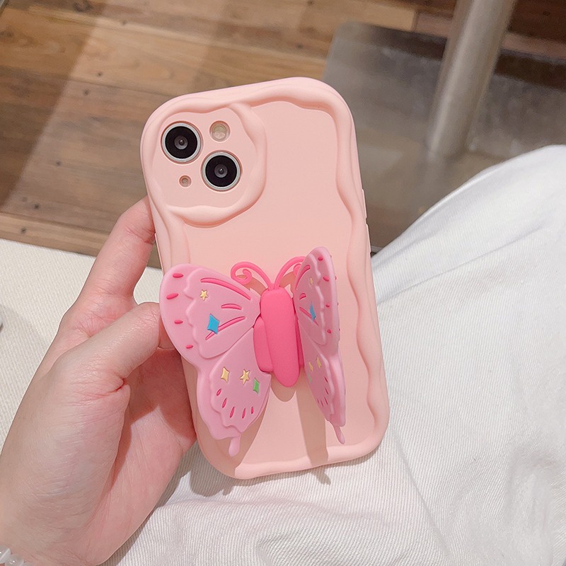 3D Butterfly bracket Case ForSamsung Galaxy S23 S21 S22 Ultra S21 S20 S23 FE j2 j7 prime Cute Cartoon Soft Phone Case SAMSUNG S23+ S22+ S21+ M14 M54 F54 M34 F34 Phone Back Cover