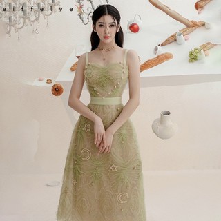 [Eiffelve]【S-XL】 Niche Đầm Dạ Hội Một Mảnh Màu Xanh Lá Cây Thời Trang Mùa Hè 2024 Phong Cách Mới 1314