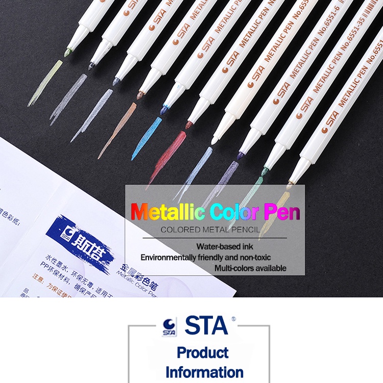 1 Cây Bút Màu Ánh Kim Chống Nước Ngòi Cứng / Đầu Mềm Dùng Vẽ album Màu Đen sta 6551