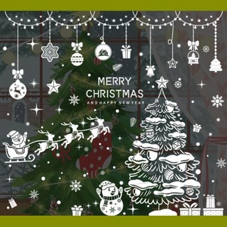 COMBO-Decal trang trí NOEL HÍT TĨNH ĐIỆN -Ông già noel cưỡi xe tuần lộc bay bên cây thông tuyết lớn (3 tấm)-CDN161
