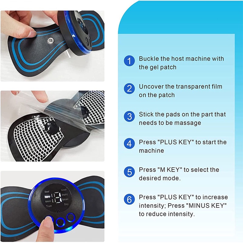 Máy masage điện thông minh, tấm dán masage xung điện chân, cổ, vai, gáy kèm 9 hình thức rung masage massas giảm đau