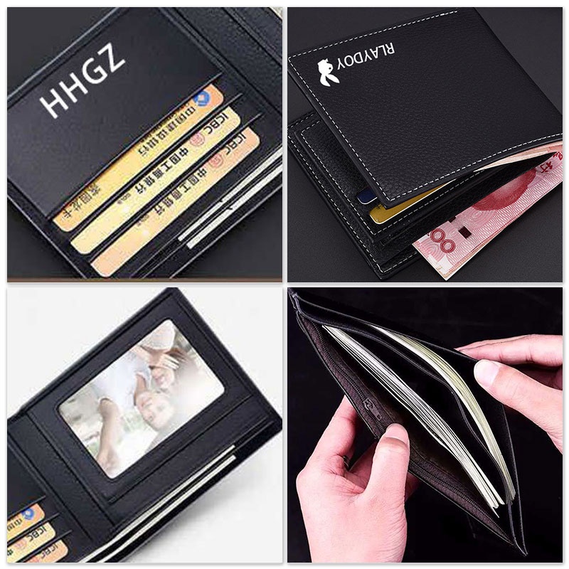 Imelon Ví Da pu Ngắn Siêu Mỏng Đa Chức Năng Có Khóa Kéo Màu Tối Cho Nam