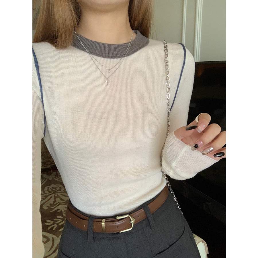 Áo Len Dệt Kim Cổ Tròn Màu Tương Phản Thời Trang Mùa Đông Dành Cho Nữ n736a