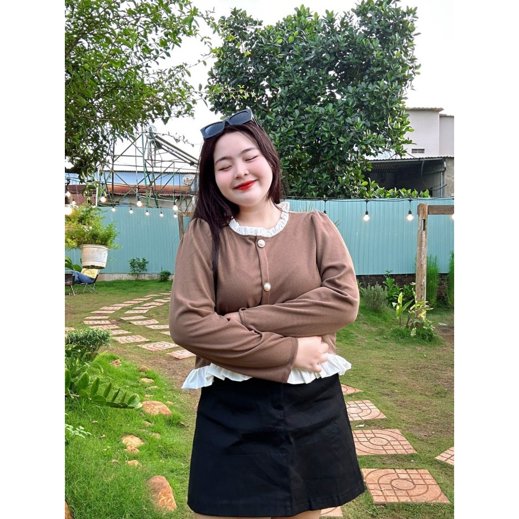 Áo Sơ Mi KIểu Bigsize Thiết Kế Bèo Xinh Xắn Trẻ Trung Nữ Tính Chất Vải Gân Tăm Mềm Mại SM46
