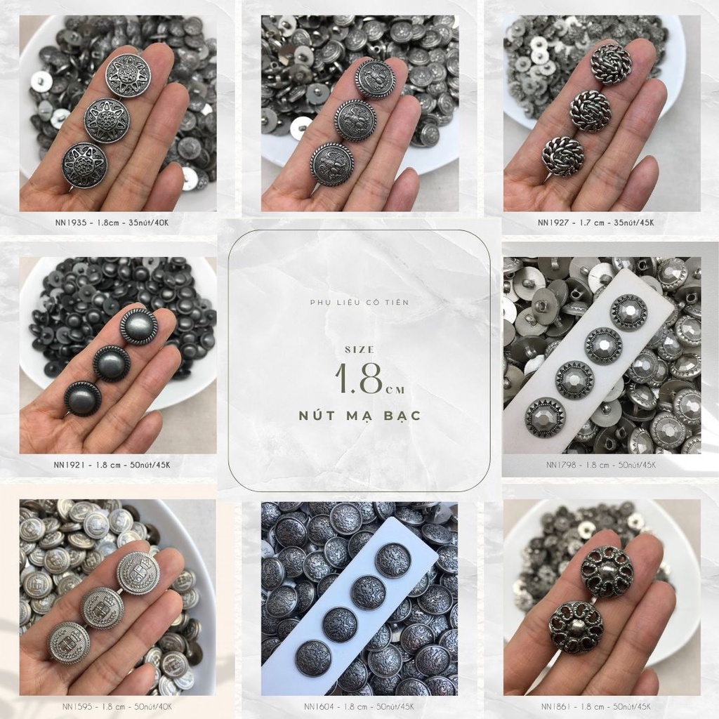 Set nút nhựa mạ bạc size 1.8cm, Phụ liệu may mặc cô Tiên