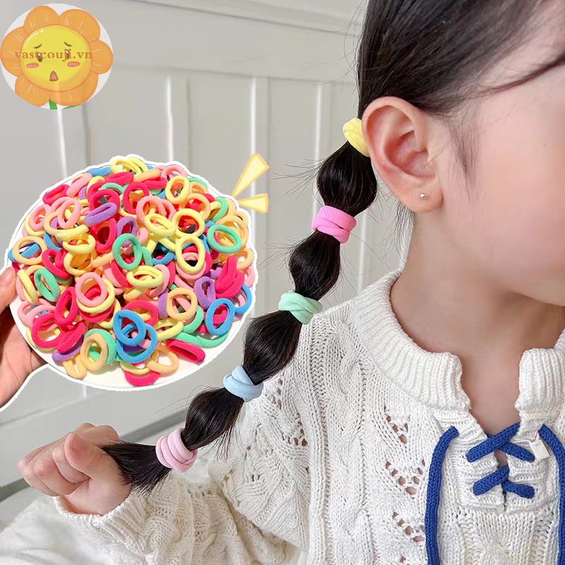 Set 100 Dây Buộc Tóc Cao Su nylon Co Giãn Nhiều Màu Sắc Cho Bé vn